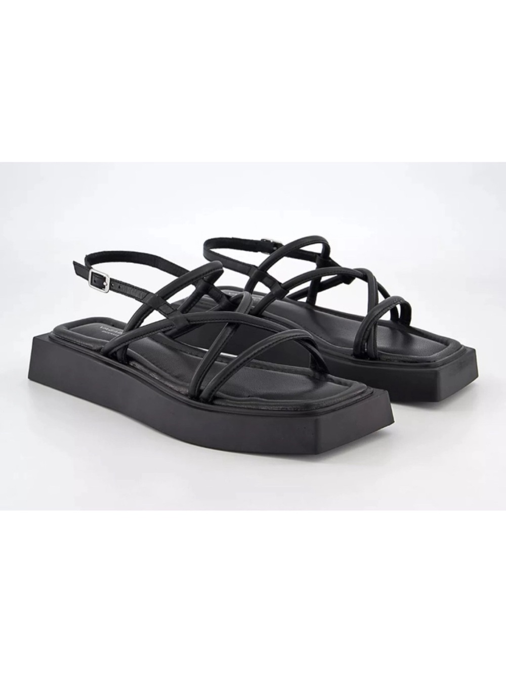 Vagabond Evy Black Leather Strappy Square Toe Flatform Sandals Sz 36 US 6